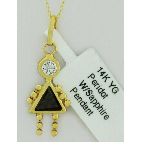 Peridot & White Sapphire Girl Pendant 14k Yellow Gold